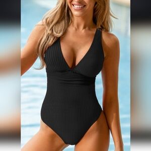 Cupshe Black One Piece Swimsuit with Ribbed Texture